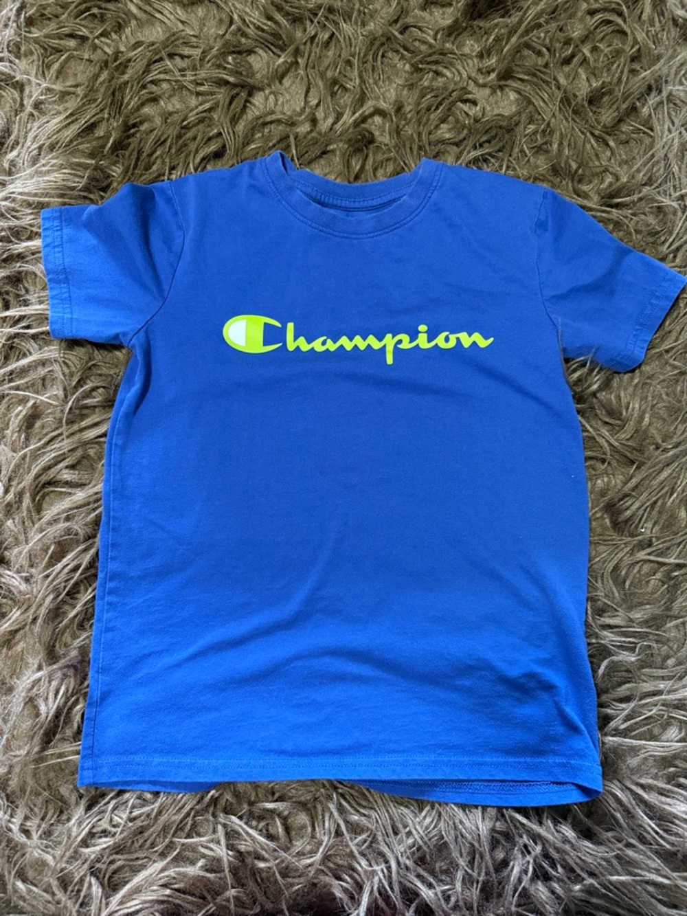 Champion Bright Blue Short Sleeve Tee with Neon Logo